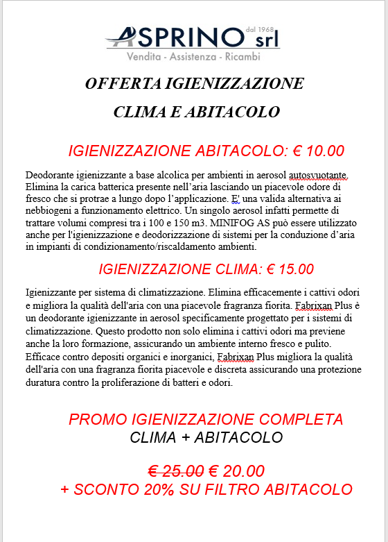 Promo igienizzazione