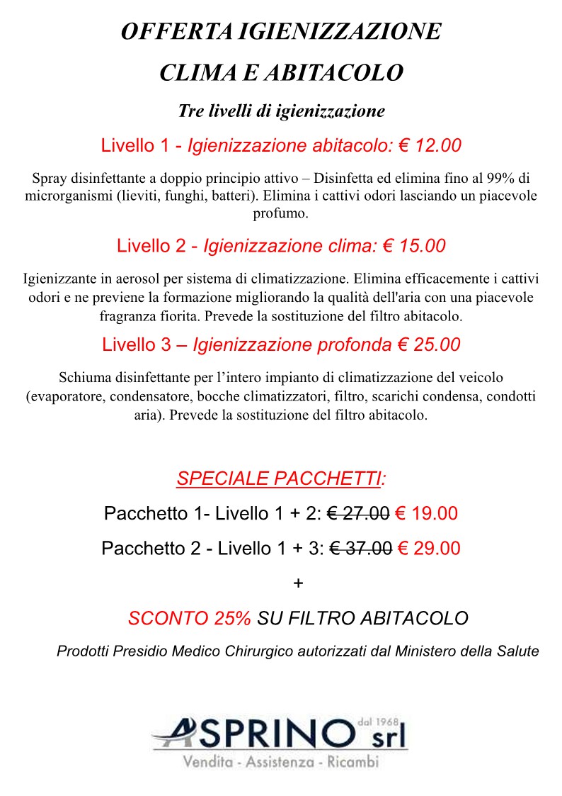 Promo Igienizzazione